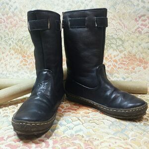 Mid Calf Leather PullOn Crepe Sole Boots